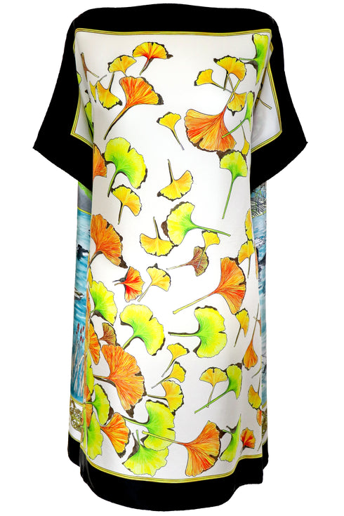 Amanda "Birds of Hyde Park/Ginkgo Leaves" Silk Scarf Tunic